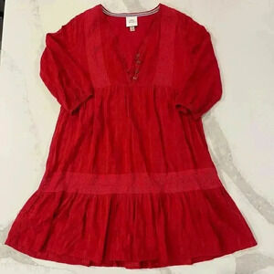 Knox Rose Red Tunic Top/Dress Embroidery Peasant Blouse Women’s XS Cottagecore
